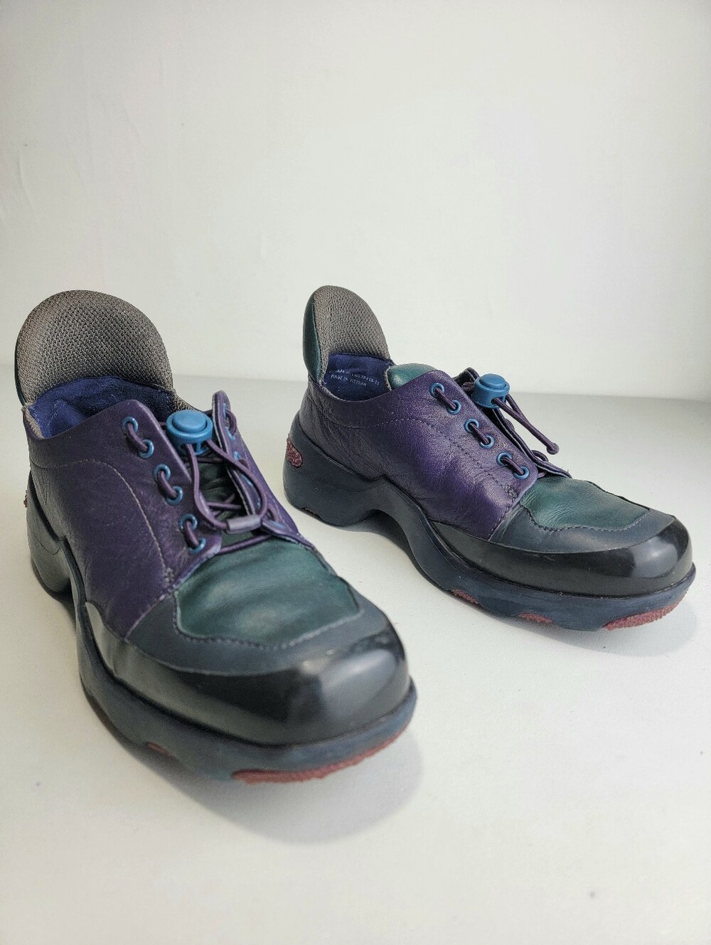 Camper Gemma Oxford Women 38/ 7M Shoes Purple/Green Leather Bungee Laces Comfort - Picture 2 of 11